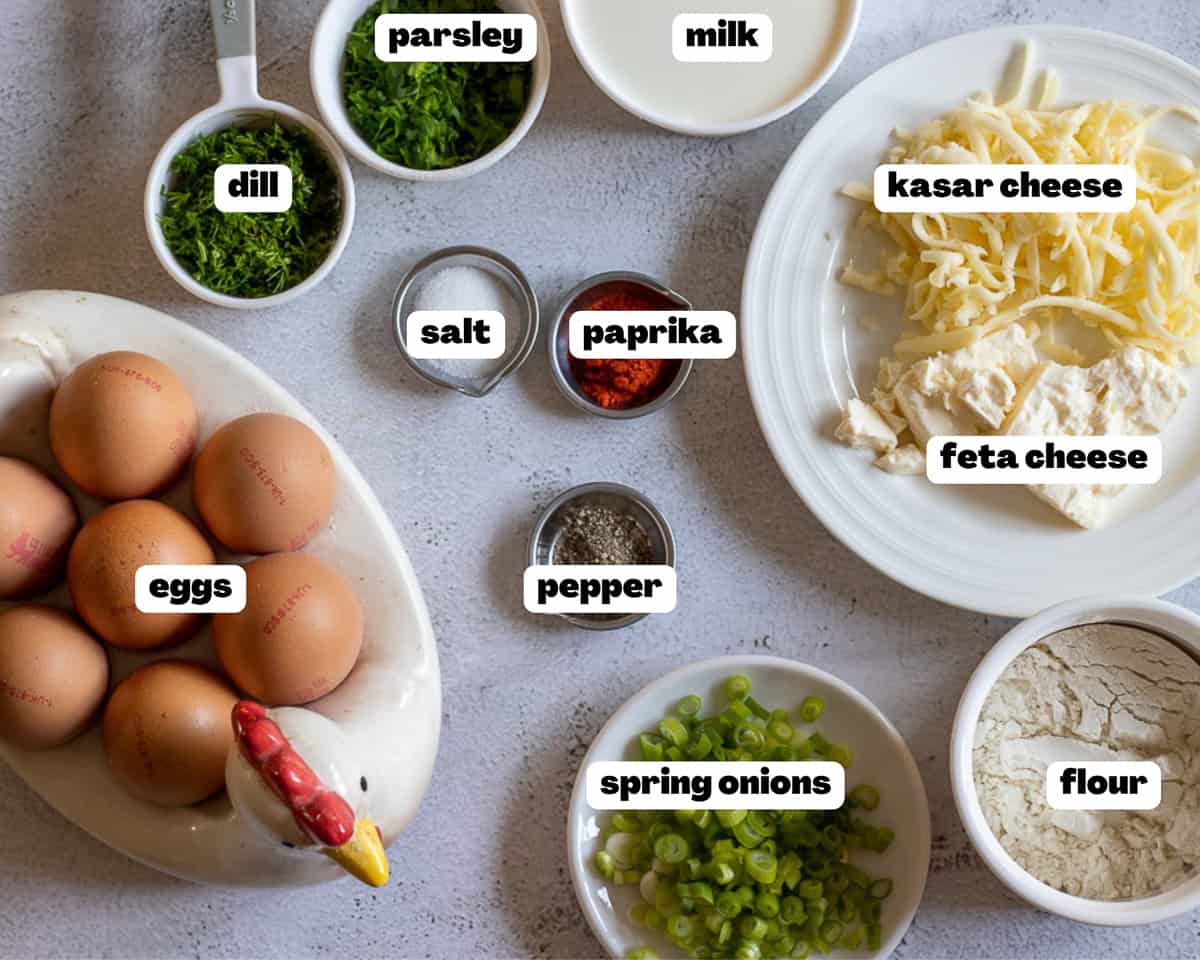 Labelled picture of ingredients for kaygana