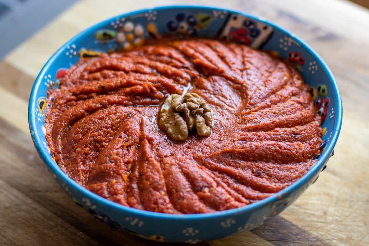 muhammara - Acuka served in a bowl with walnut