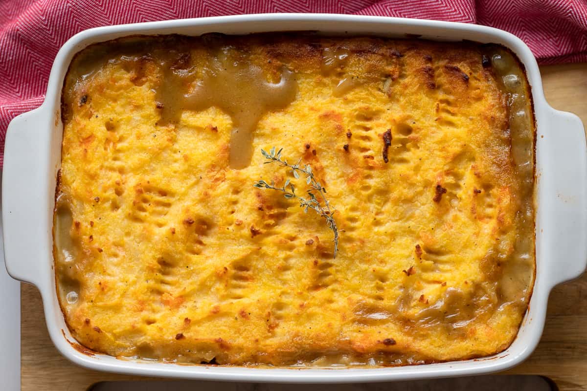turkey shepherd's pie is baked until golden and crispy