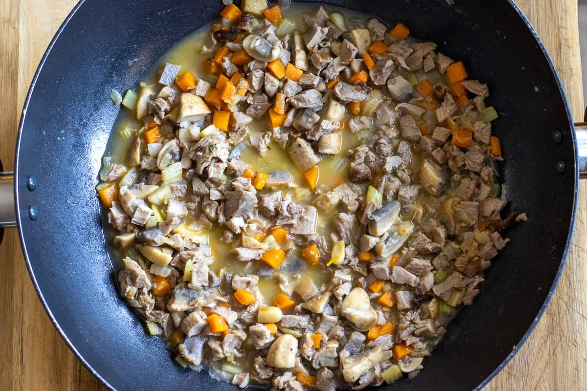 the stock is added to the mixture