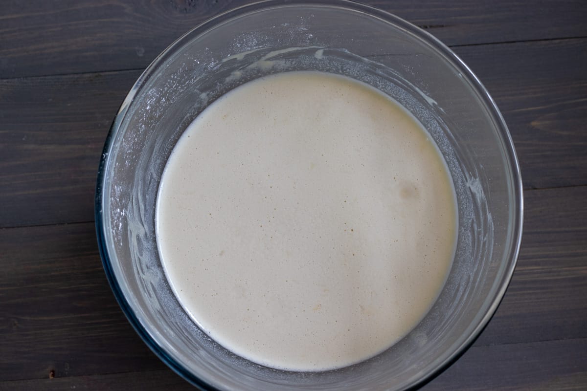 milk is added to eggs and flour mixture to form the bater for gluten-free Yorkshire puddings