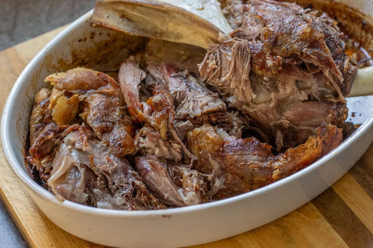 slow cooked lamb shoulder falling off the bone