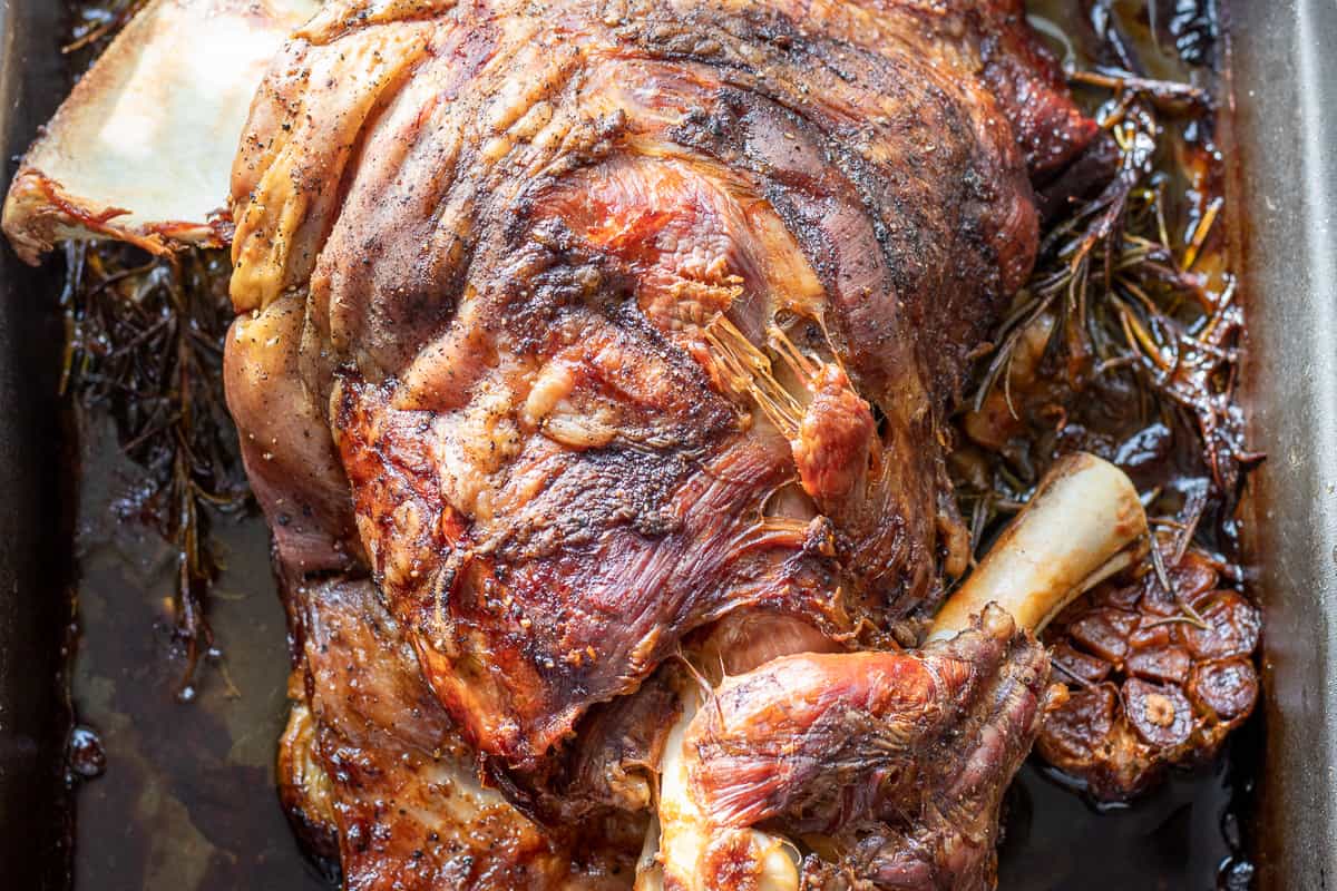 lamb shoulder is cooked until fork tender