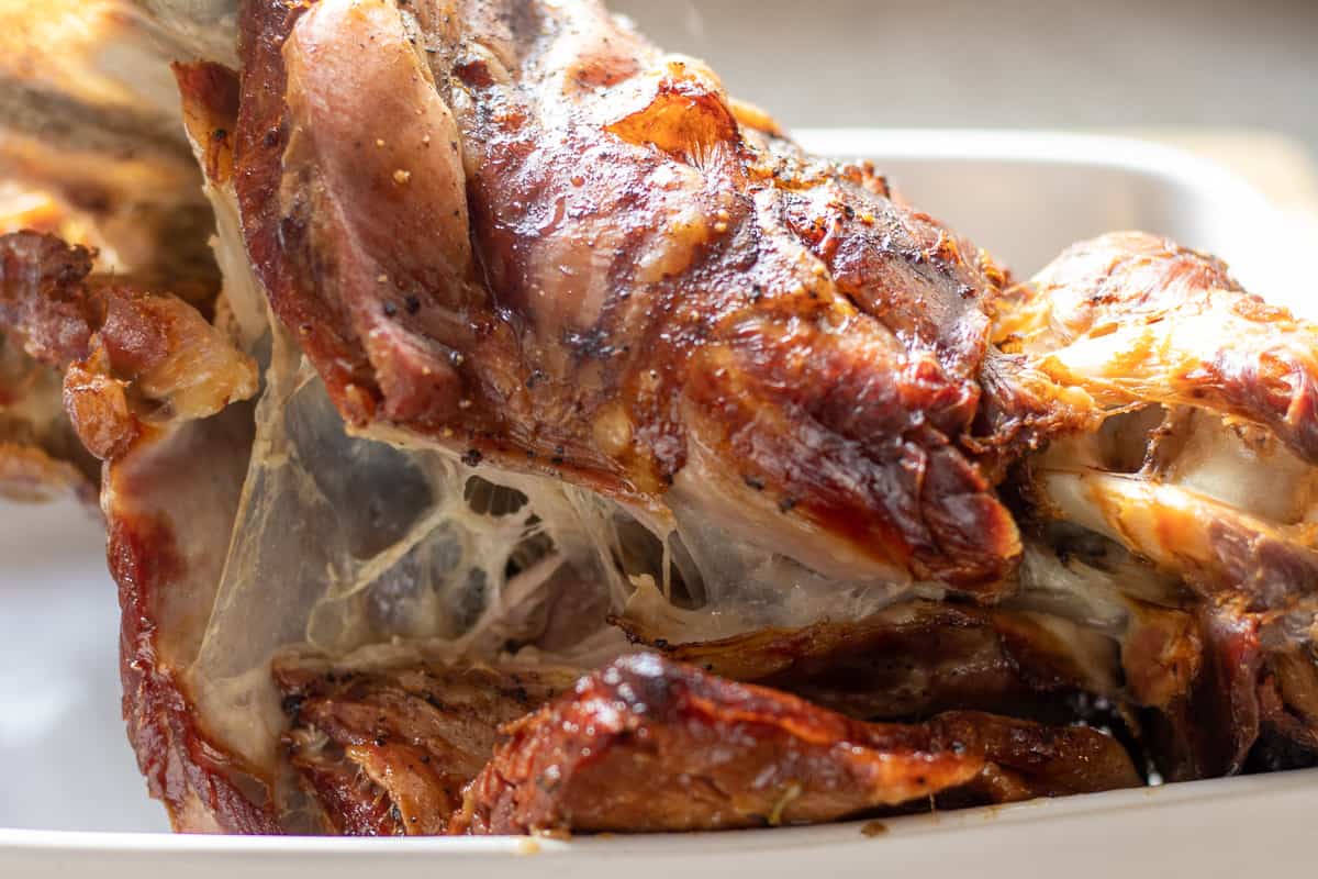 slow cooked lamb shoulder falling off the bone