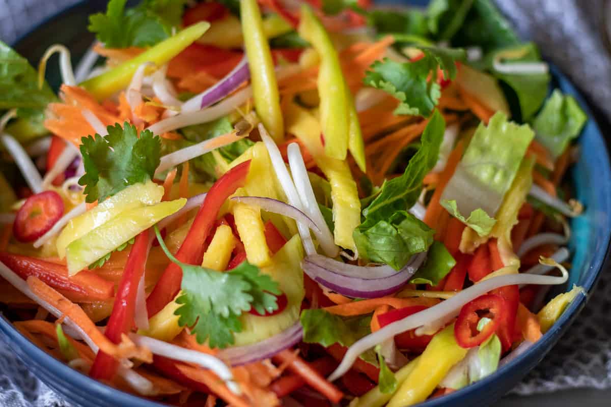 all the vegetables are placed into a bowl