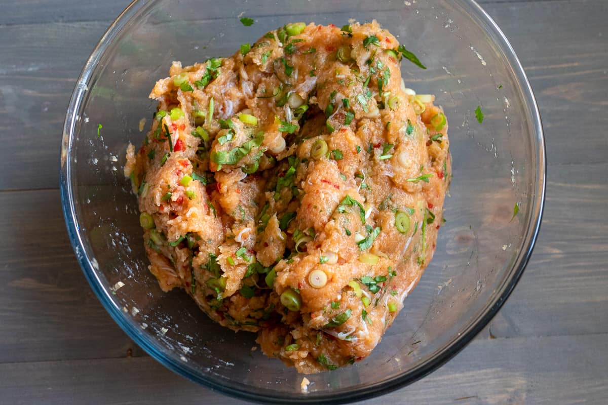 thai fish cake mixture is ready for portioning