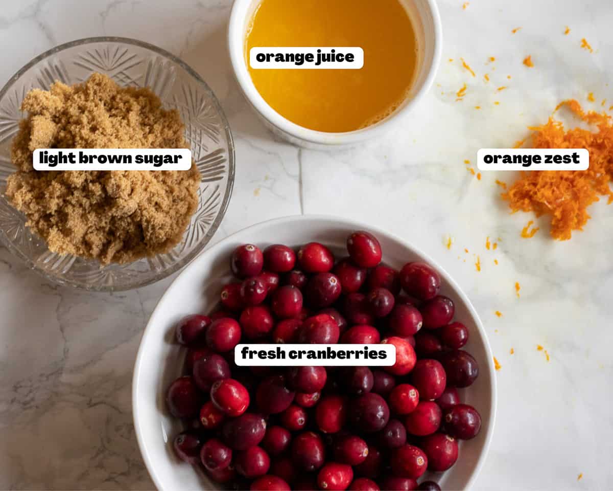 Labelled picture of ingredients for cranberry sauce