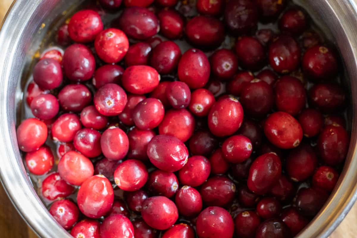 cranberries are added to the pan