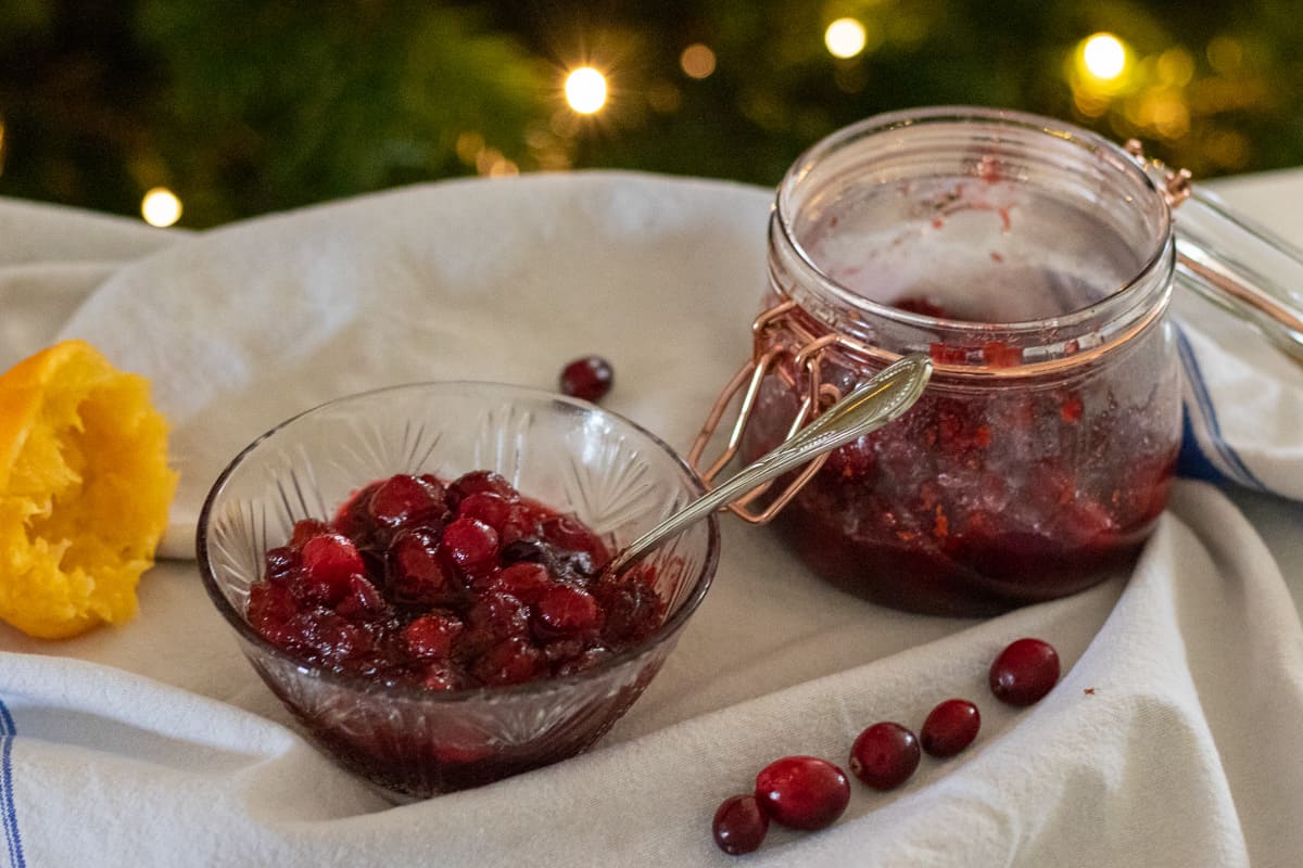 cranberry sauce with orange in a glass bowl