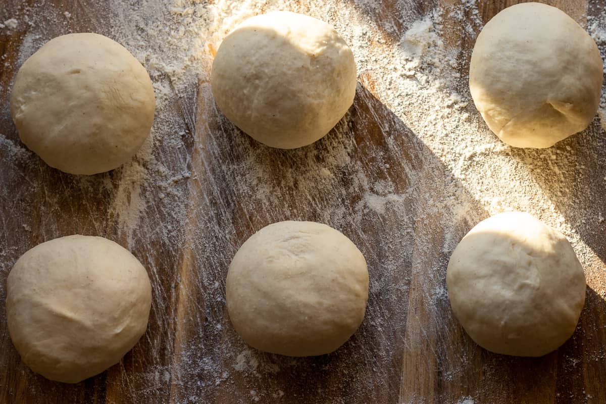 the dough ball is divided into 6 equal balls