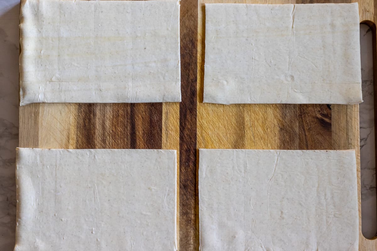 puff pastry is cut into 4 equal rectangles