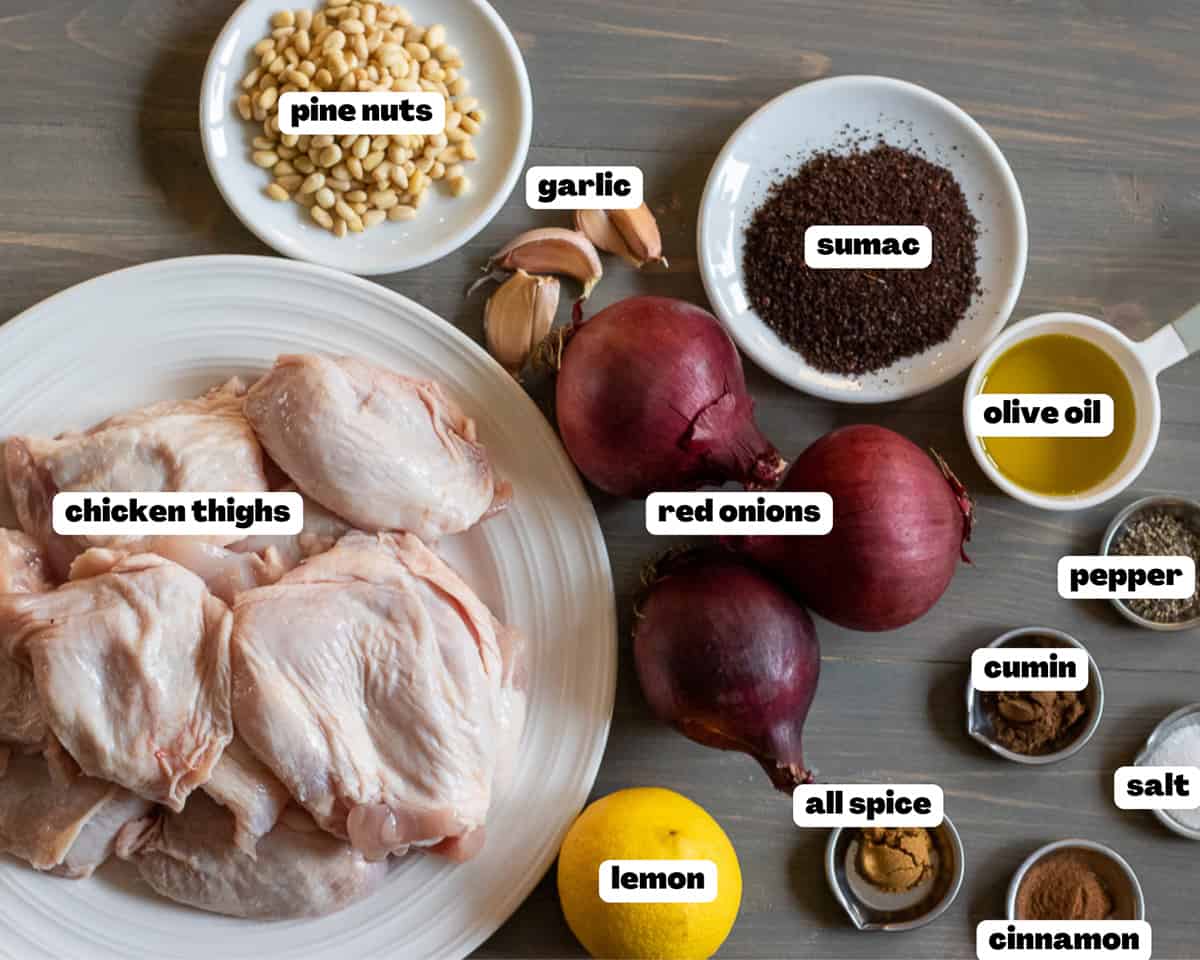 Labelled picture of ingredients for musakhan