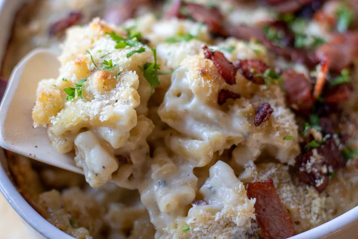 a spoonful of smoked gouda Mac and cheese