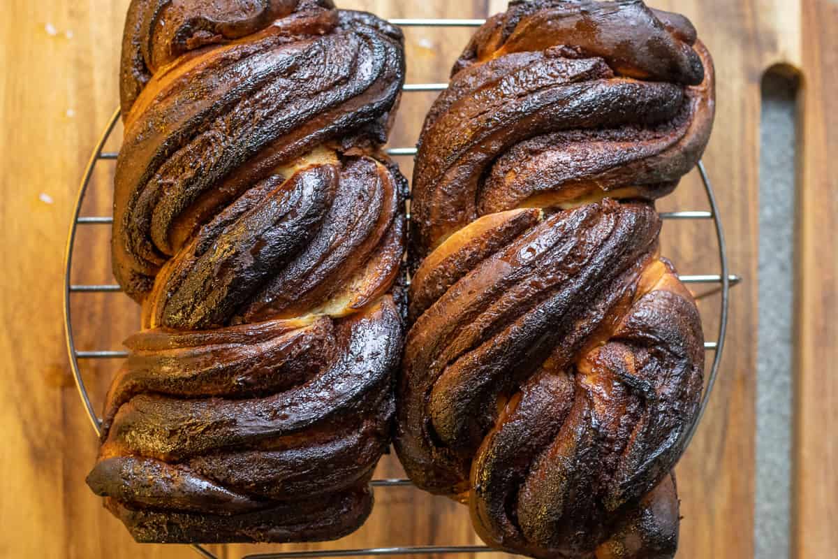 2 loaves of Nutella babka bread