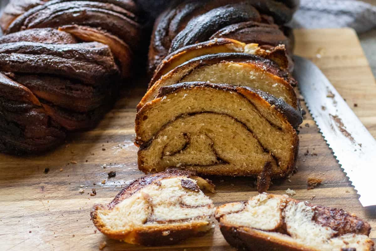 sliced babka bread loaf