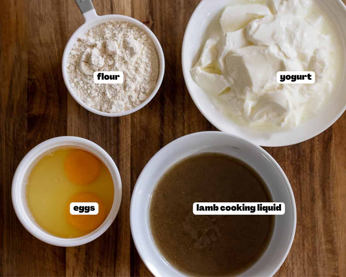 Labelled picture of ingredients for elbasan tava