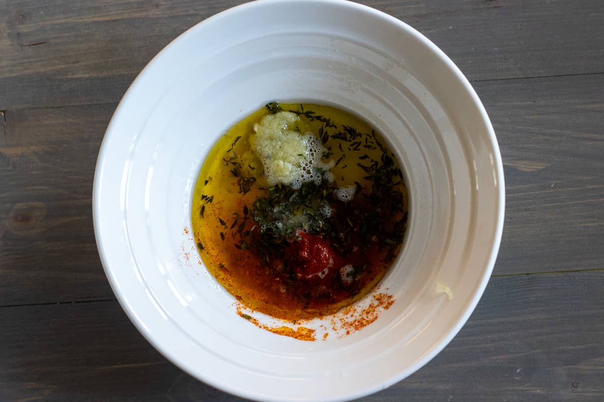 Ingredients for the marinade are placed ion a bowl