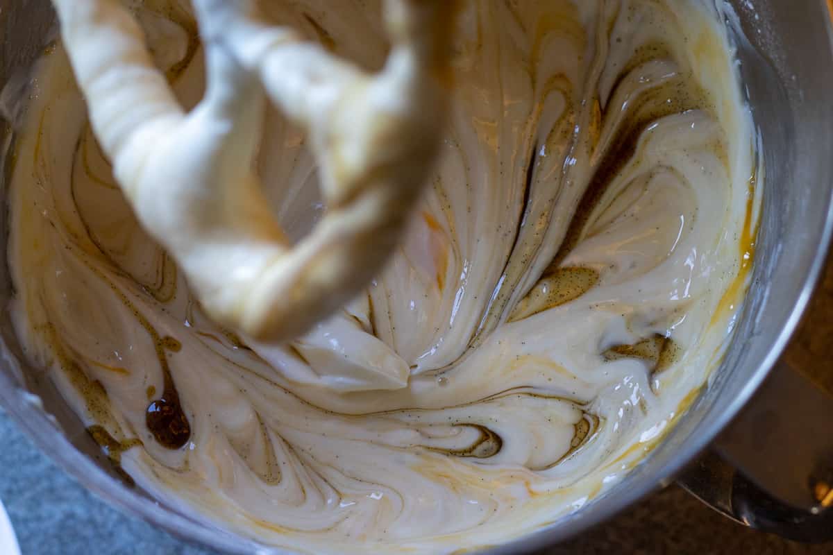 eggs and vanilla are added to the mixture