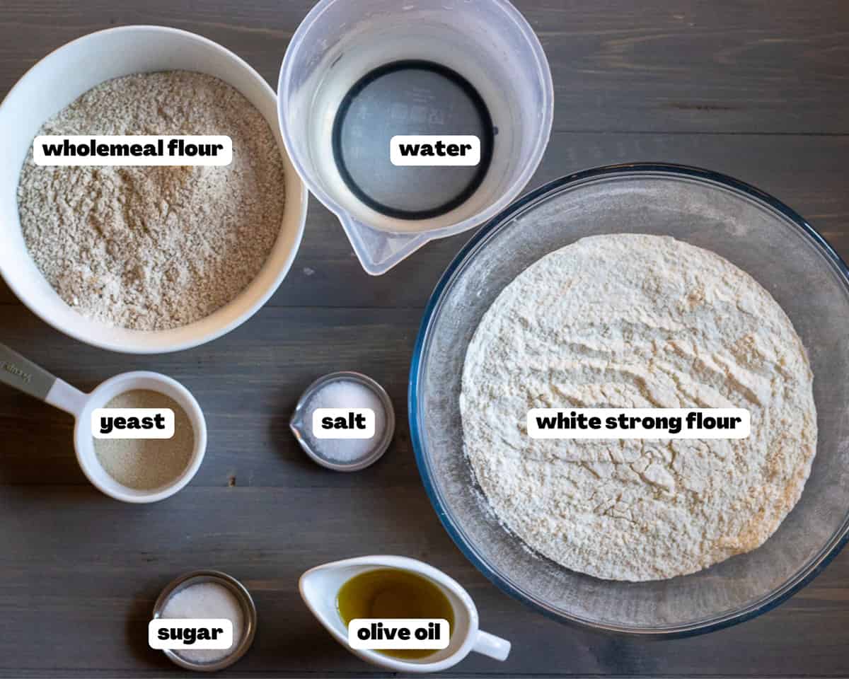 Labelled picture of ingredients for taboon bread