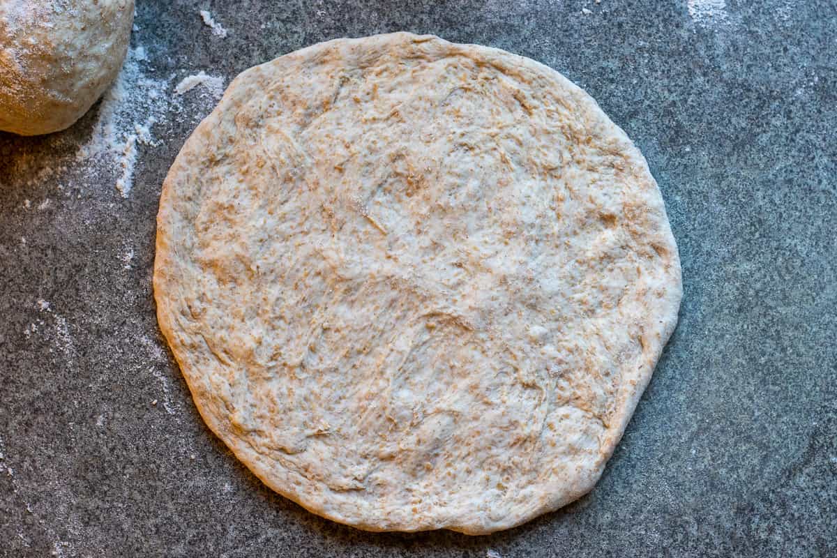a dough ball is stretched to form a 20 cm (8") circle