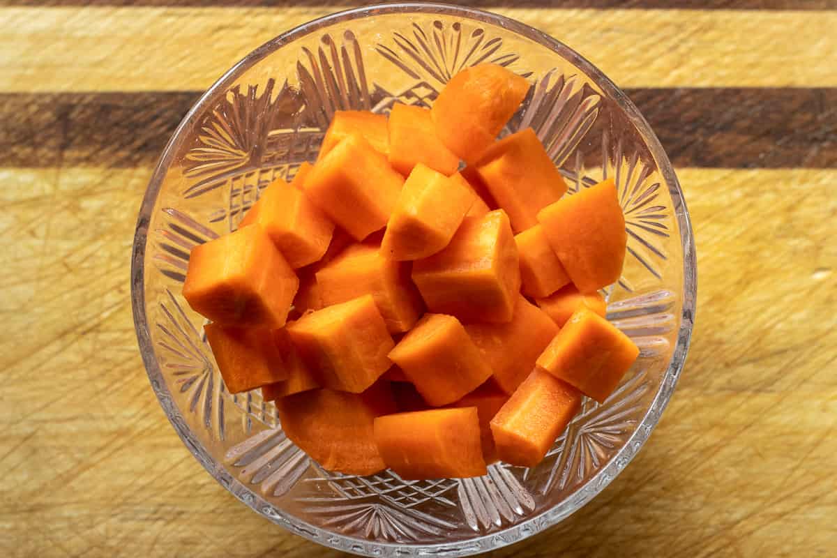 carrot is peeled and sliced for braised celeriac