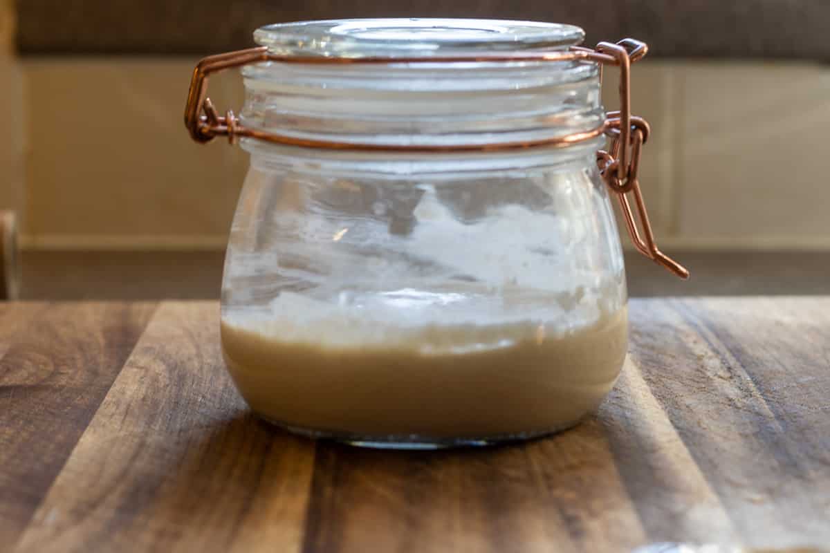 sourdough starter is fed for activating