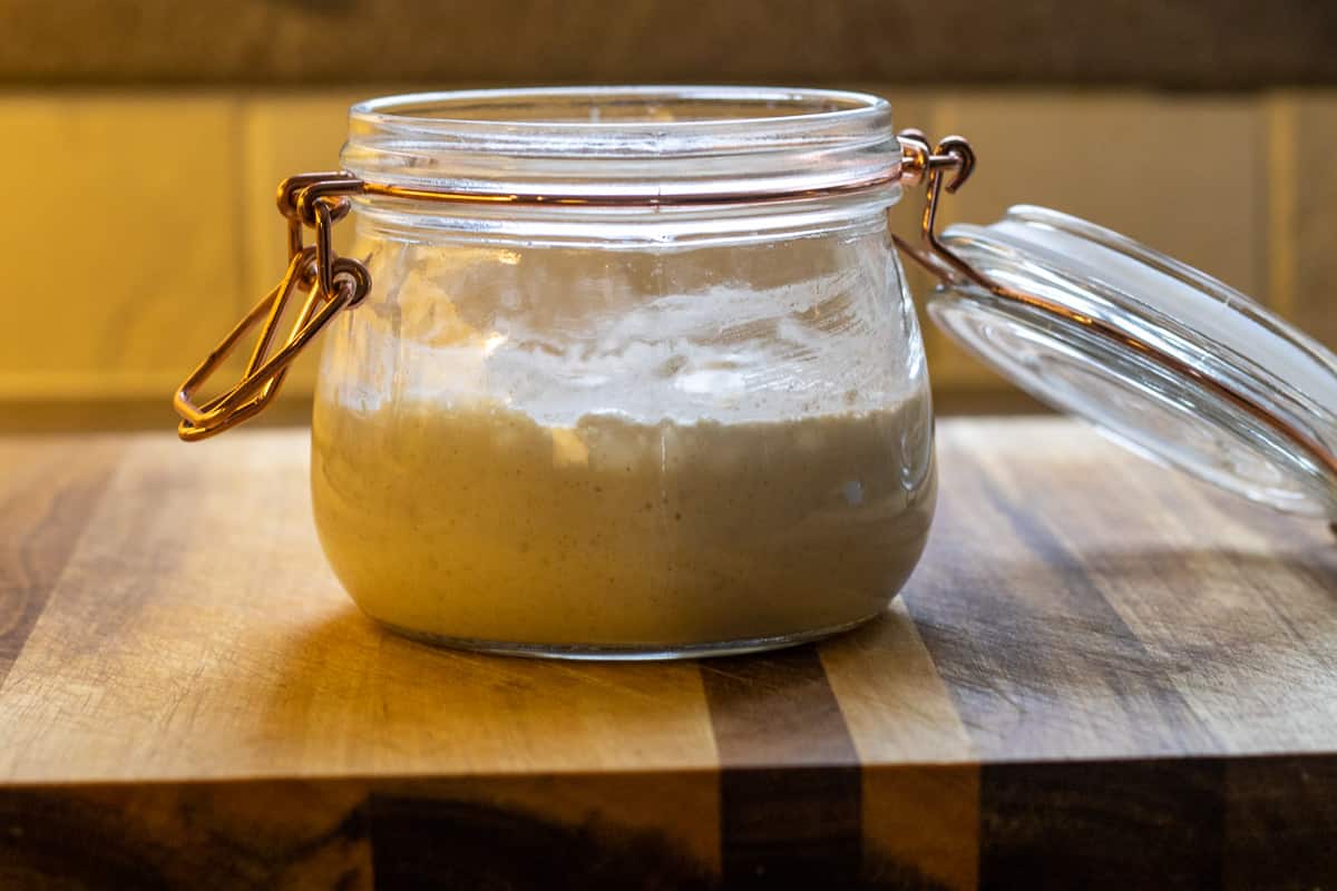 active and bubbly sourdough starter ready to make Bread