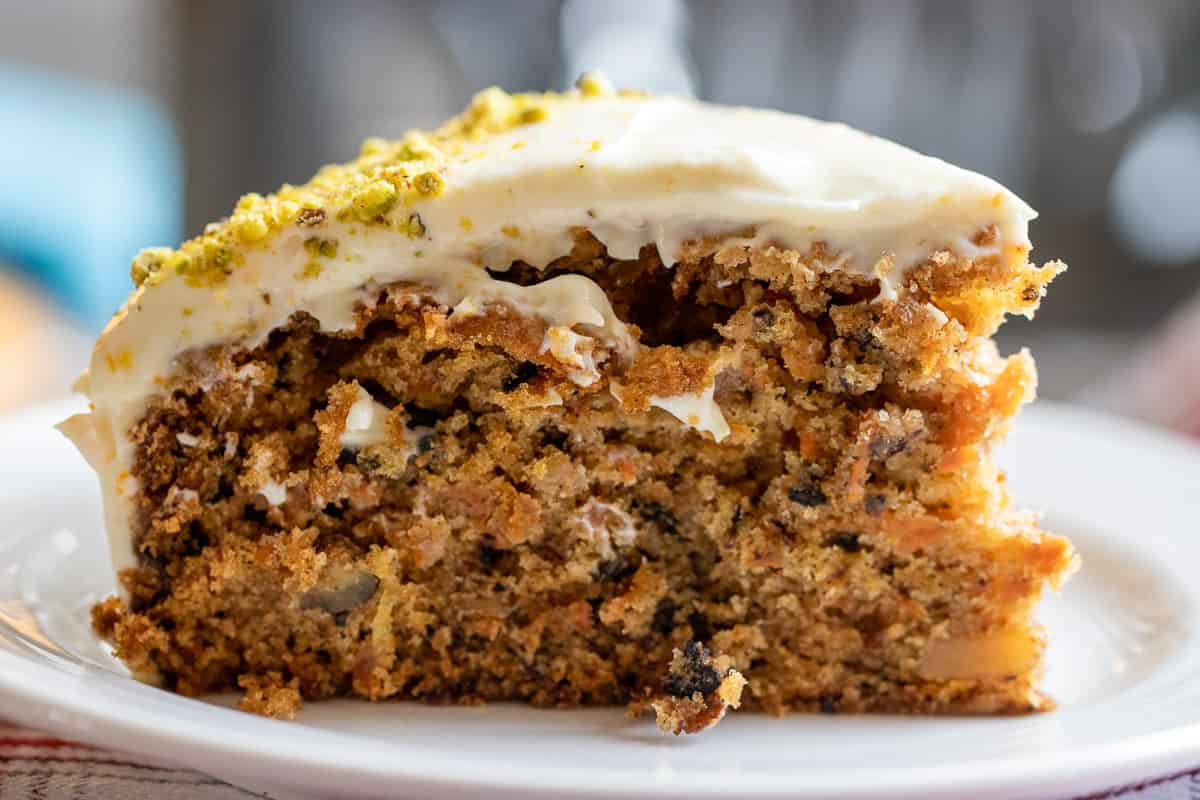 a slice of easy carrot cake
