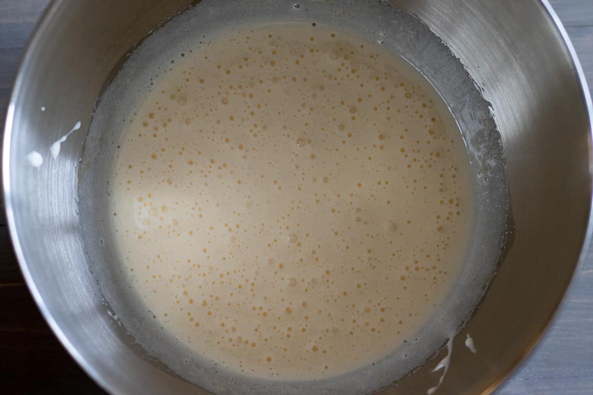 eggs and sugar are beaten until fluffy