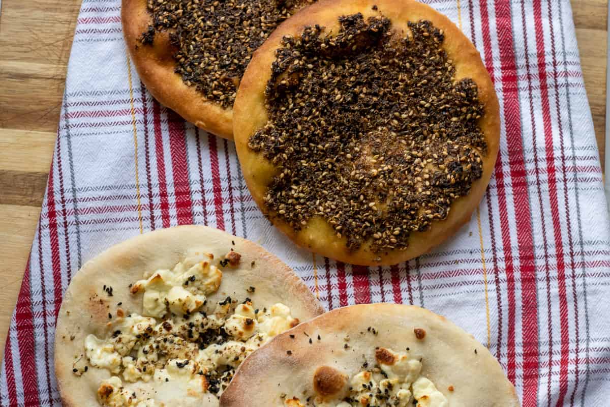 2 za'atar and 2 cheese manakish bread