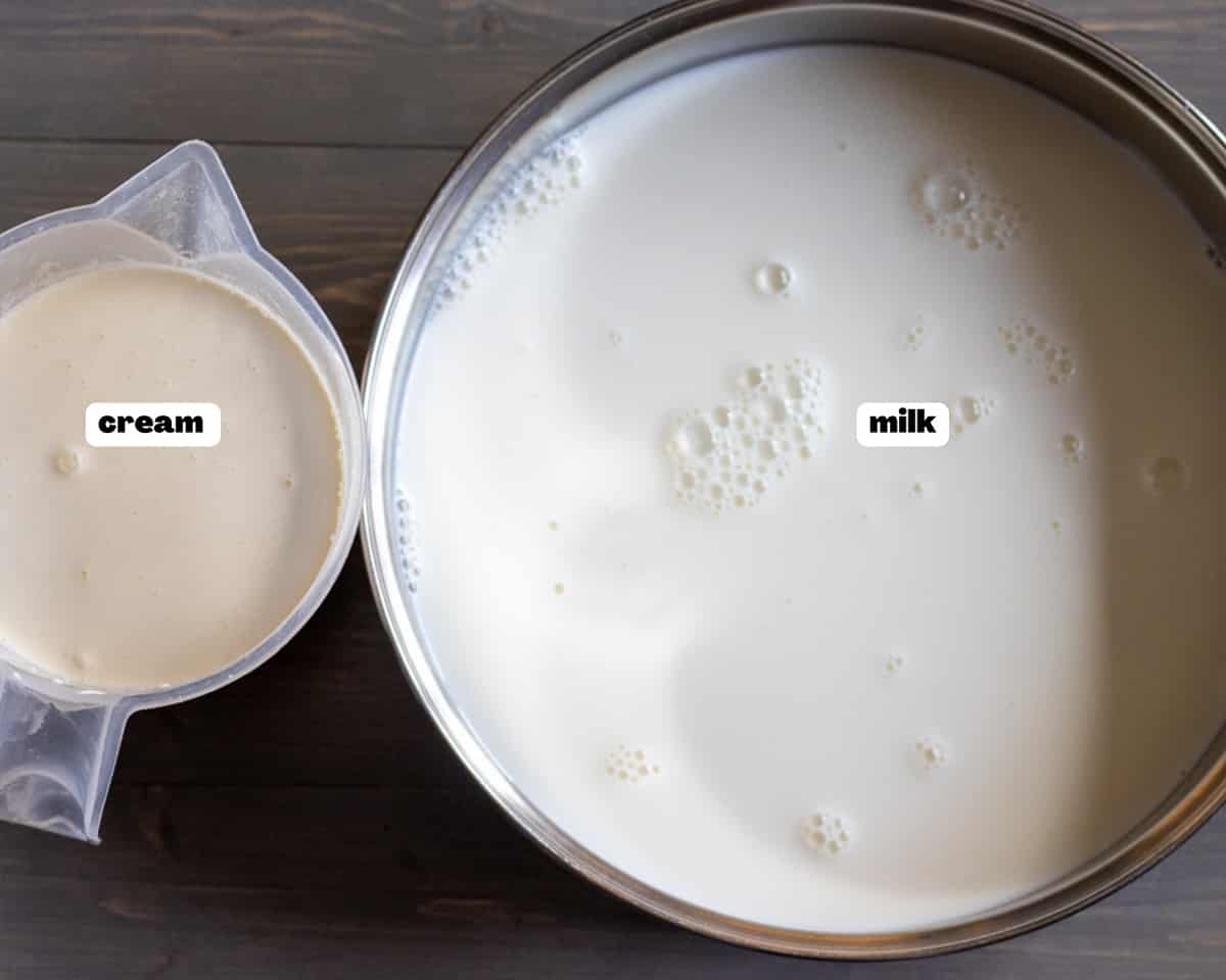 Labelled picture of ingredients for kaymak recipe