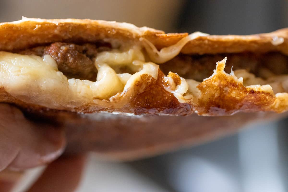 Arayes is filled with meat and cheese