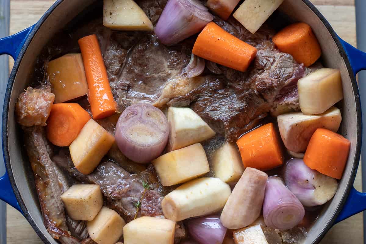 the stock is added to the pan