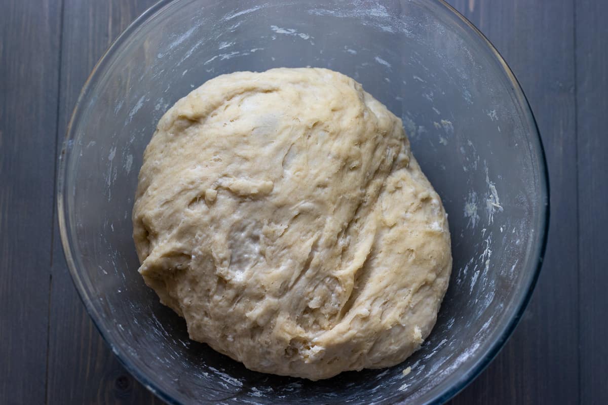 The dough has risen after resting for an hour.