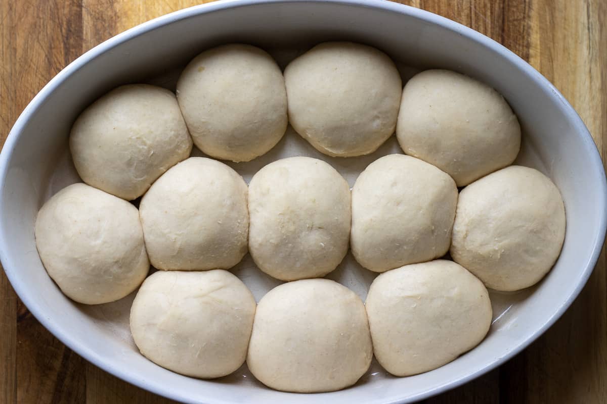 Dough balls are doubled in size after 2 hours of resting.