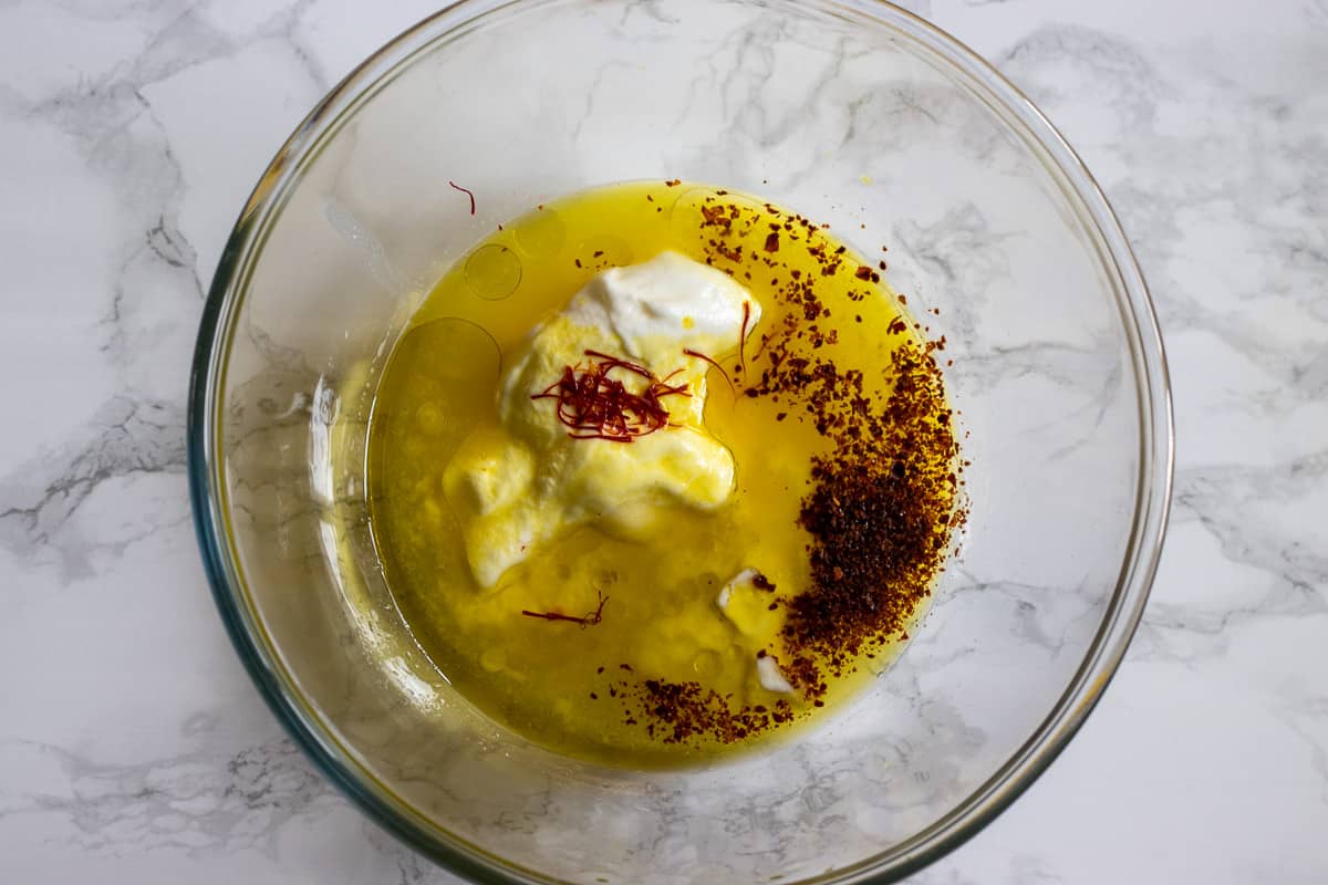 all the marinade ingredients are placed in a bowl