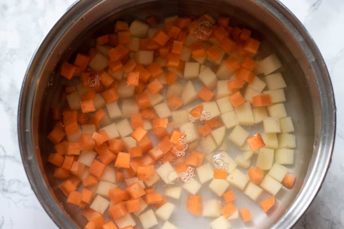 potatoes are added to carrots