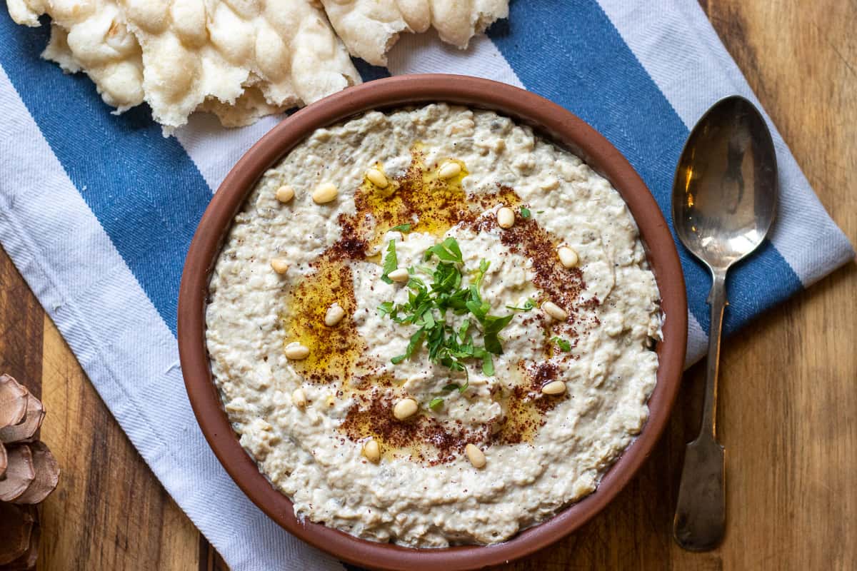 Mutabal served with pita bread