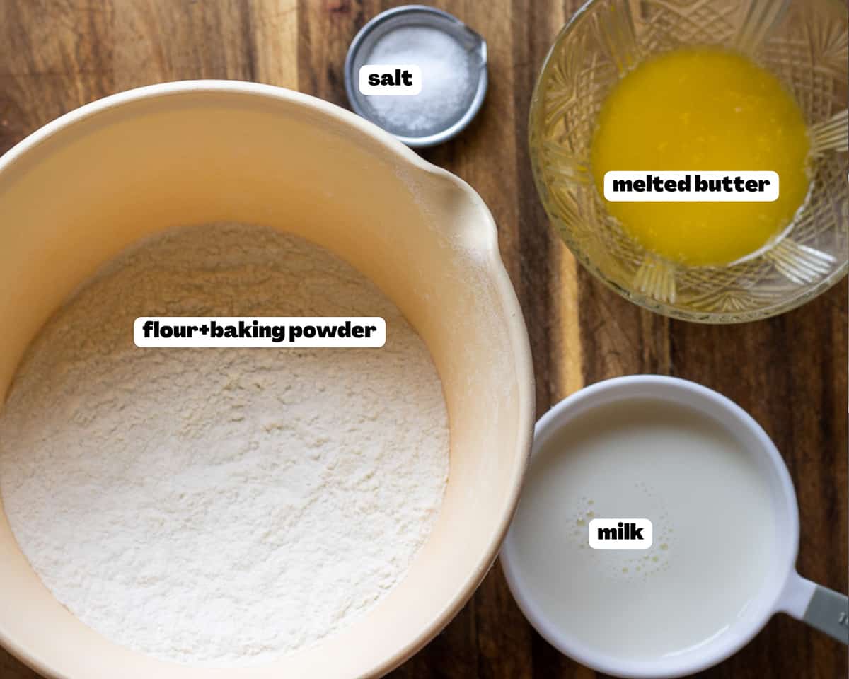 Labelled picture of ingredients for chicken and dumplings soup