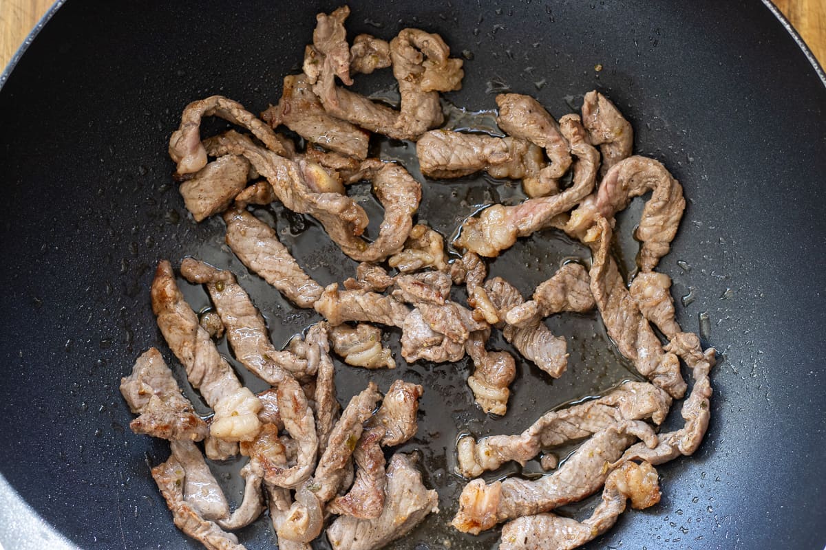 sautéed beef strips until browned