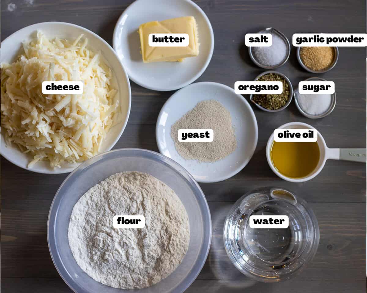 Labelled picture of ingredients for little caesars Italian cheese bread