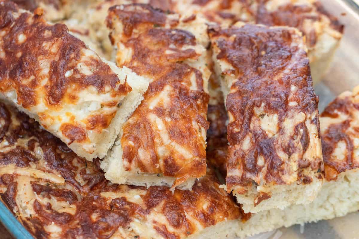 slices of freshly baked little caesars Italian cheese bread