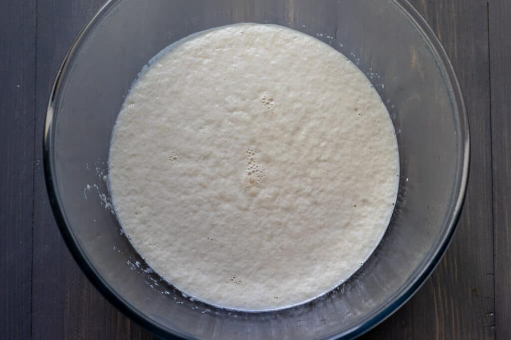 the yeast mixture after resting for 10 minutes