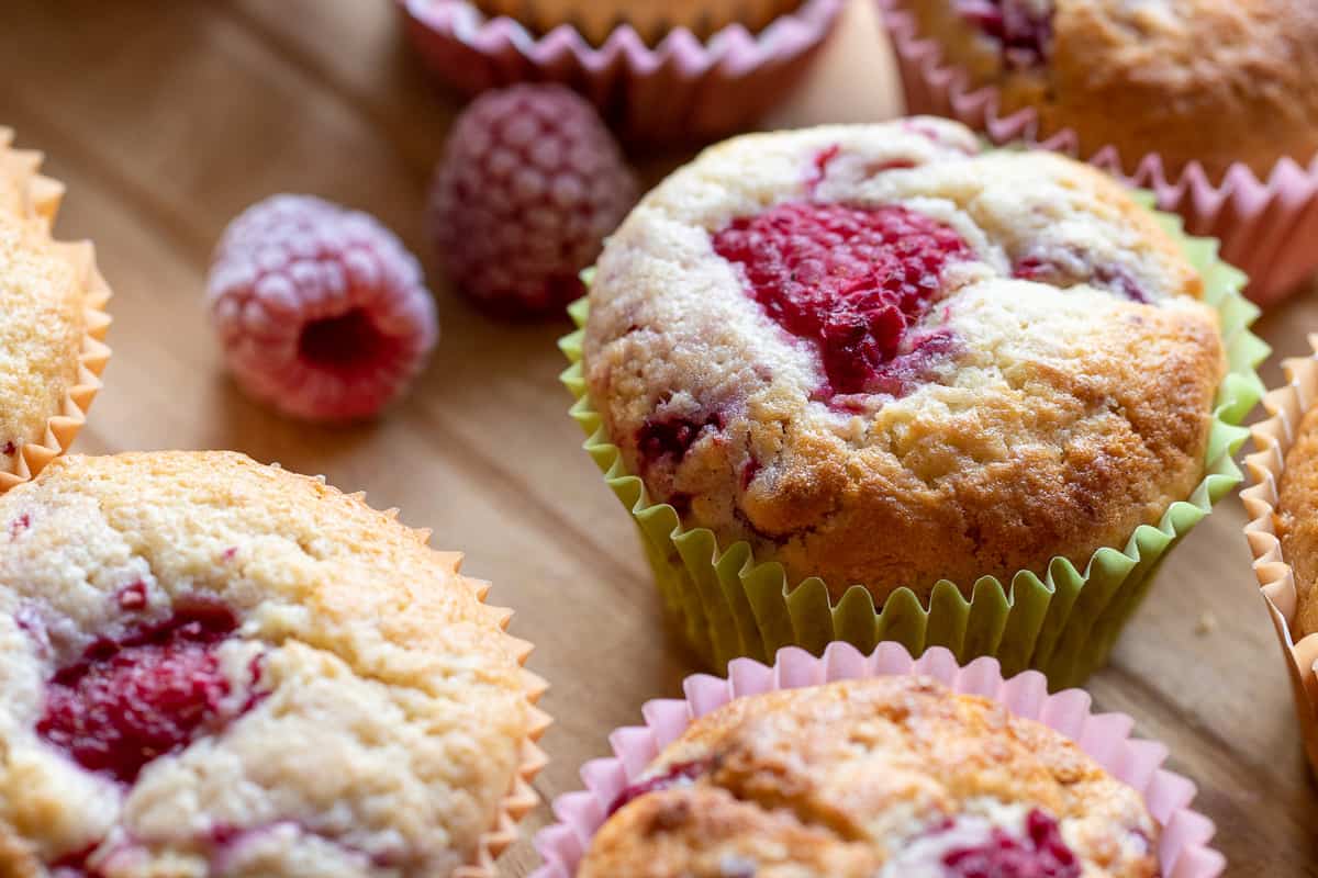 freshly baked raspberry muffins