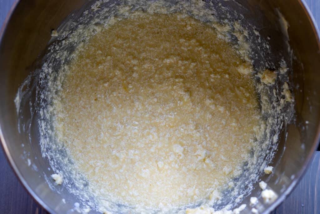 Plain yogurt and milk are added to the egg mixture.
