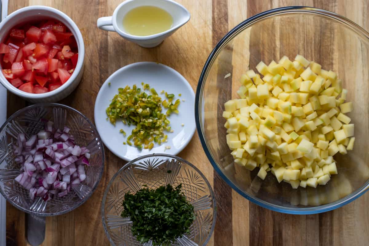 ingredients for mango pico de Gallo are prepared