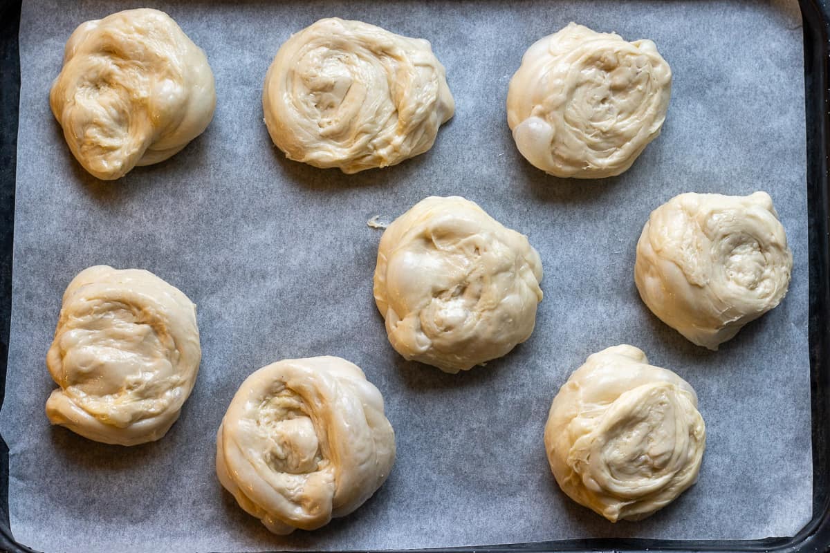 shaped bozo pastries are placed on a baking sheet