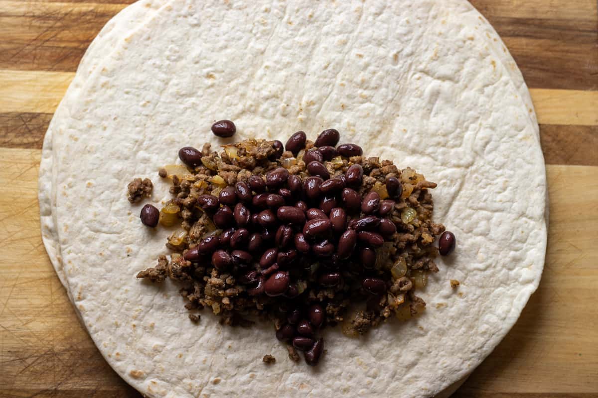 beans are added to the beef filling