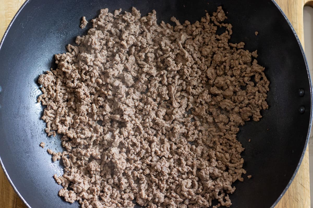 browning the ground beef in a wok
