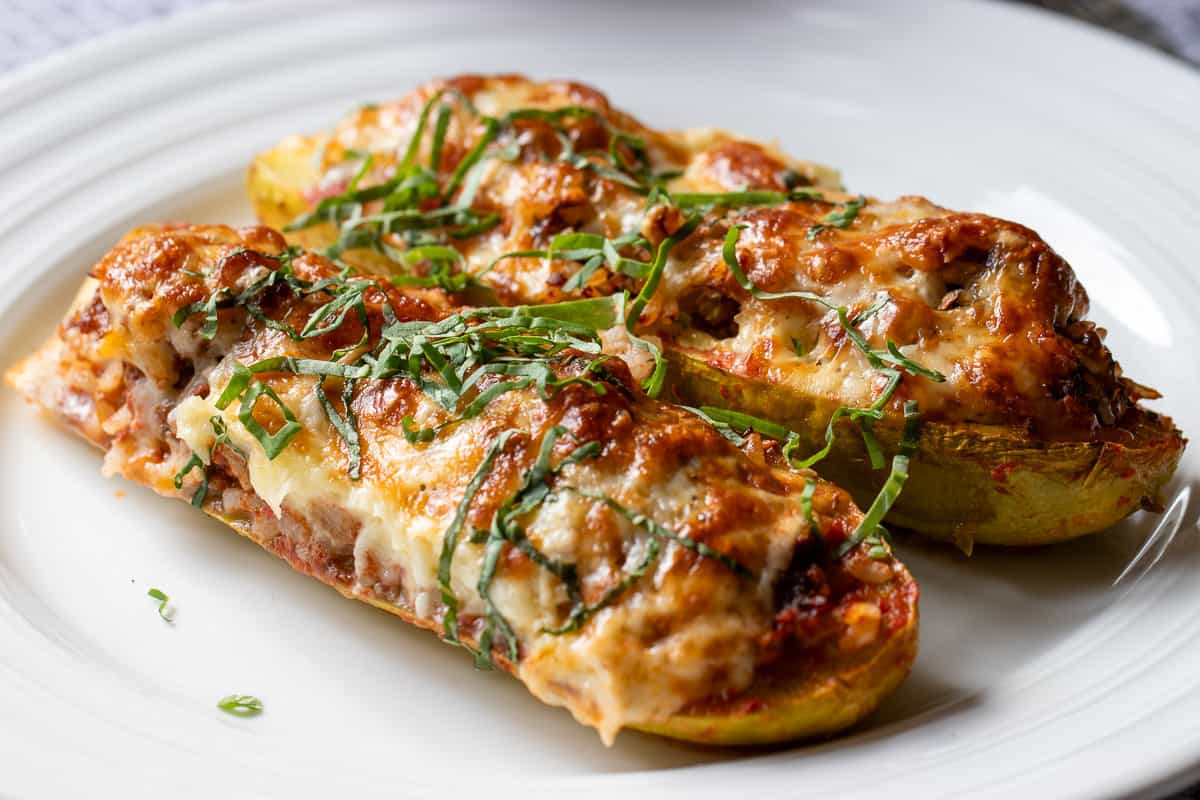 2 pieces of stuffed zucchini boats